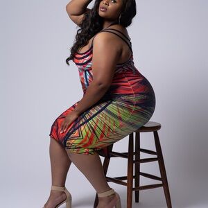 Fashion Nova Multicolor Tropical Print Dress
